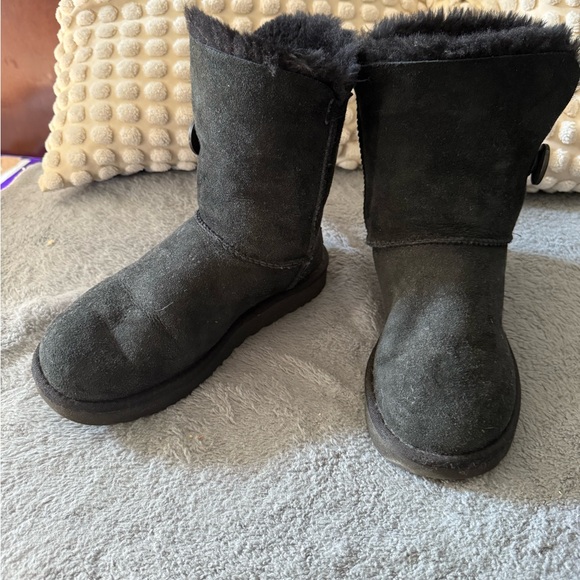 UGGS- Preloved Black Suede Fur-Lined Boots with side button - Picture 3 of 5